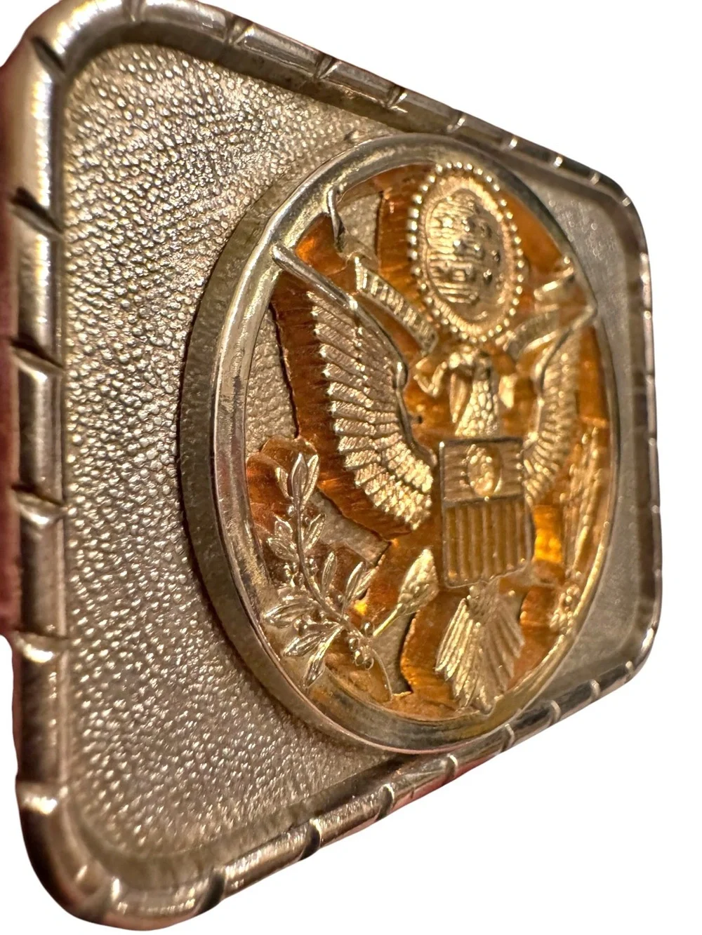Vintage Great Seal of the United States US Army Eagle Gold Silver Belt Buckle